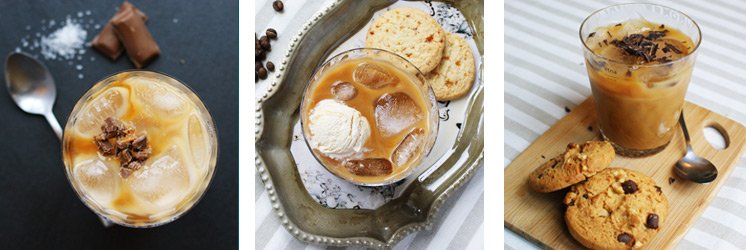 three recipes for flavoured iced coffees